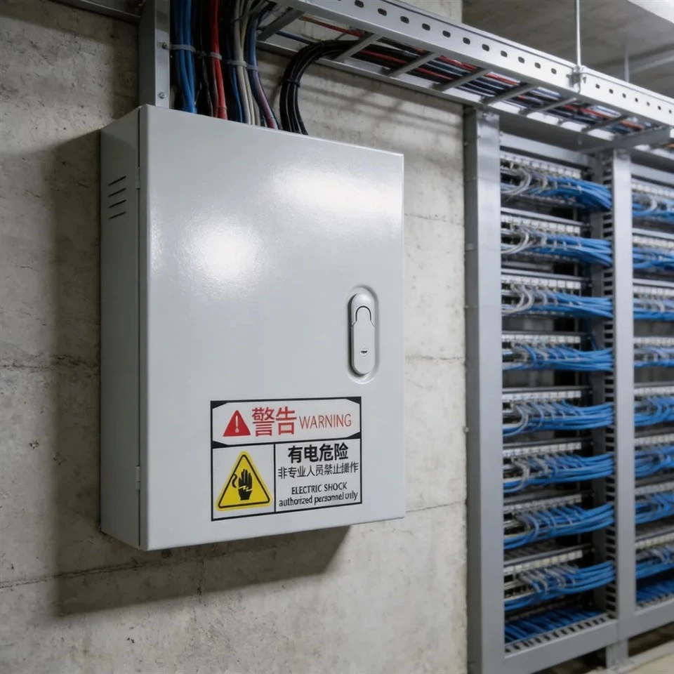 Elektrický kryt namontovaný v kovové elektrické rozvodné skříni